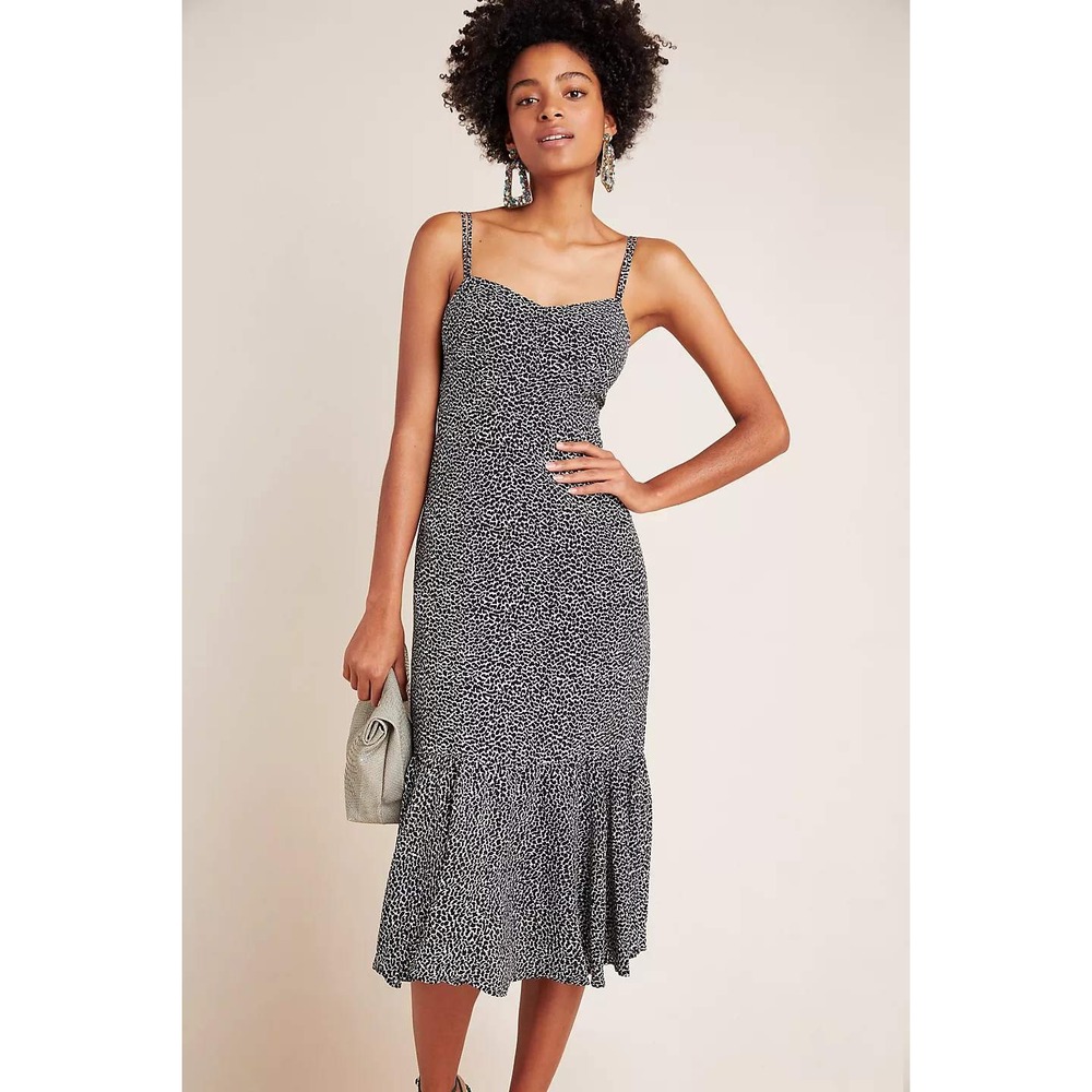Anthropologie Black and White Speckled Midi Dress